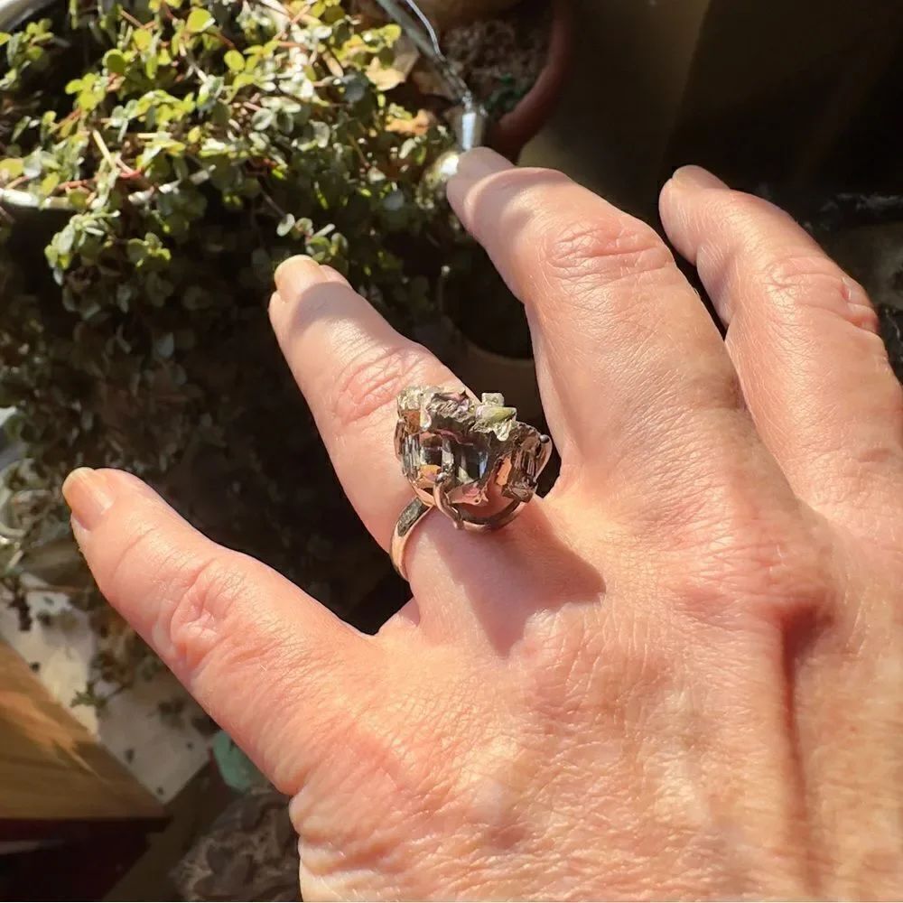 Bismuth Sterling Silver Crystal Gemstone Ring Size 8